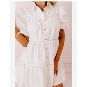 NWT Impressions Sunday Stroll S white cotton Sundress mini babydoll dress